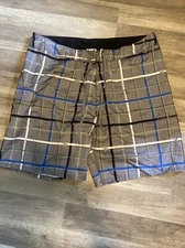 Wave Zone Swim Trunks 2XL Gray White Blue Plaid Draw String Pocket XXL