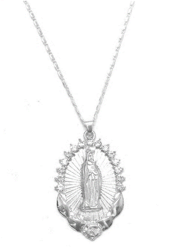 14k Gold White Silver God Mother Virgin Mary Catholic Pendant Chain Necklace 18" - Picture 17 of 19