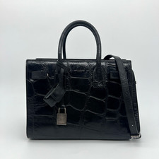 Saint Laurent YSL Baby Sac De Jour Bag Black Croc Large Embossed Leather