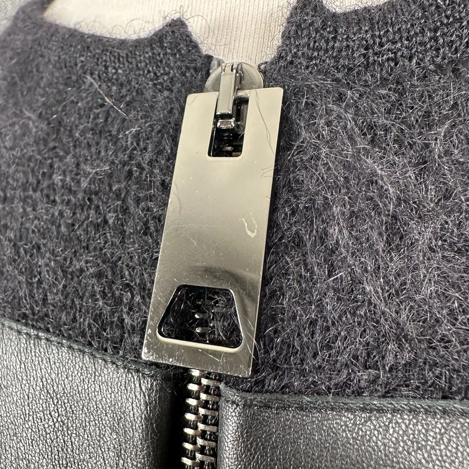 Chaqueta Suéter Les Copains Mujer Mediana Negra Lana Mohair Cuero Cremallera Relajada Foto 3 de 4