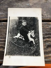 Vintage Postcard RPPC c1910 Young Boy Child Riding Wooden Rocking Horse