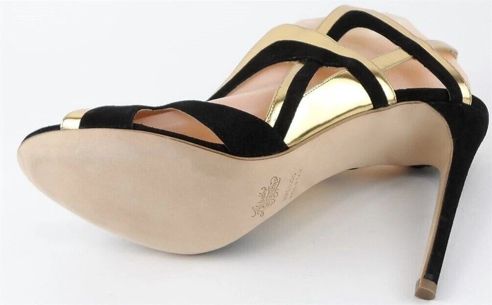 $1295 ALEJANDRO INGELMO COLLIDER Black Gold Leather Suede SANDALS 8.5 EUR 39 - Image 4 of 4