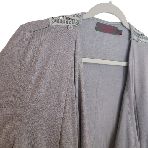 My Pretty Angel Open Front Cardigan Womens L Gray Sweater Linen Sweater Crochet - Picture 7 of 10