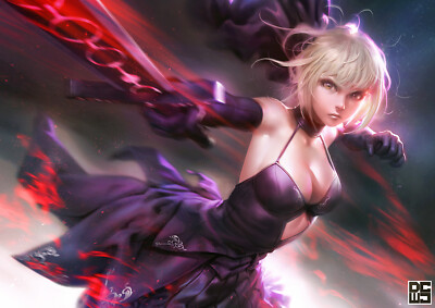 Anime derrick chew drawing saber alter black clothing Play Gaming Mat Desk