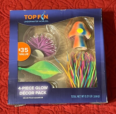 Top Fin Underwater Worlds Aquarium 4 Piece GLOW Decor Pack New/Sealed