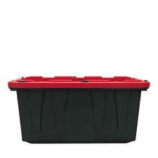 Hyper Tough 17 Gallon Snap Lid Plastic Storage Bin, Black/Red Stacked Lid Design
