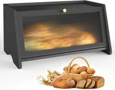 Large Bamboo Bread Bin, Bread Container Box with Window for Kitchen Countertop