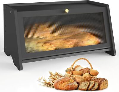 Large Bamboo Bread Bin, Bread Container Box with Window for Kitchen Countertop