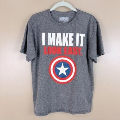 Marvel I Make It Look Easy Boys Gray Capt America Short Sleeve Shirt XL