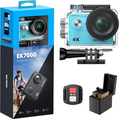 Blue EK7000 4K30FPS Action Camera with Remote, EIS Stabilization & Accessories