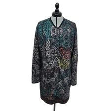 J. Jill Longline Coatigan Knit Artsy Wool Blend Button Front Women's Size Large