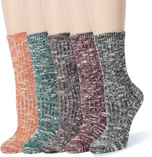 Womens Slouch Vintage Knit Cotton Boot Socks Marled Color- 5 Pairs