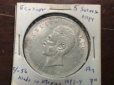 1944 ECUADOR,  5 SUCRES Minted In Mexico