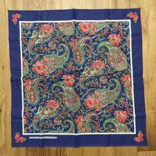 Vintage RN 14193 Bandana Blue Pink Paisley Floral Roses Made in USA Crisp