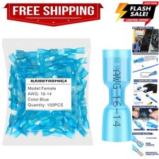 100pcs Blue Marine Grade Heat Shrink Female Spade Connectors,16-14 Gauge Insu...