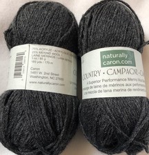 Naturally Caron Country Merino Wool 2 Skeins 0016 Charcoal SAME DYE LOT