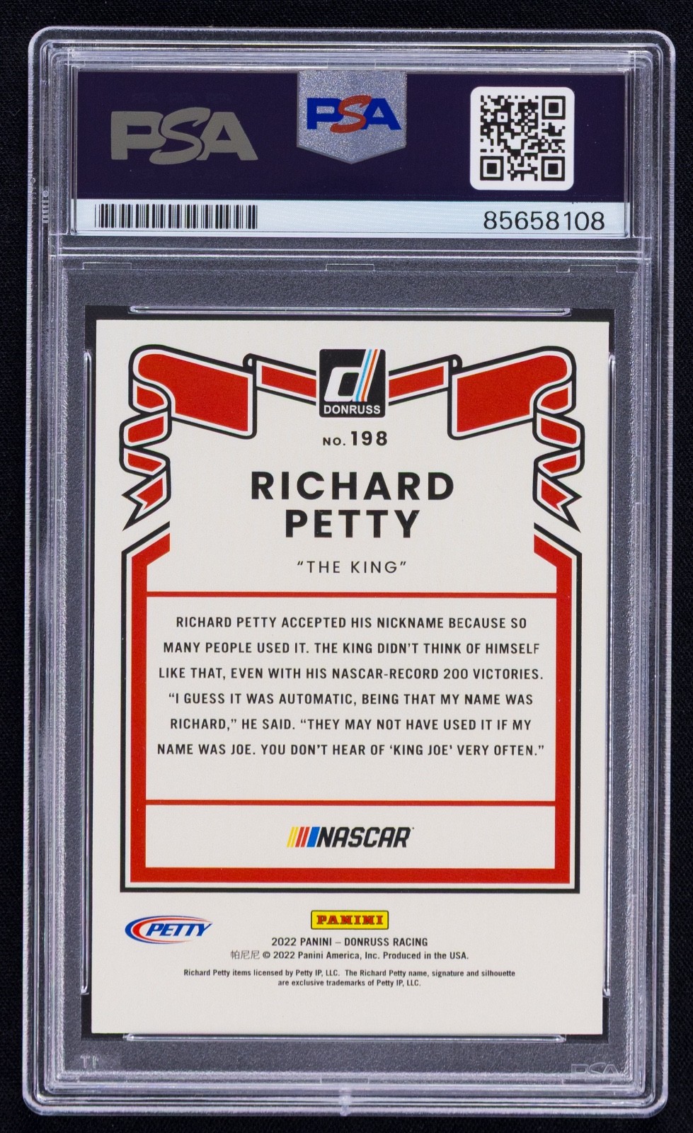 Richard Petty Signed 2022 Donruss Card #198 (PSA) NASCAR Racing Auto view 2