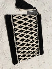 Lulus Woven Embroidered Black/ivory Geometric Clutch Bag 10.5” X 8.5” NEW