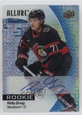 2023-24 Upper Deck Allure Rookies Blue Line 35/35 Ridly Greig #141 Auto 18qm