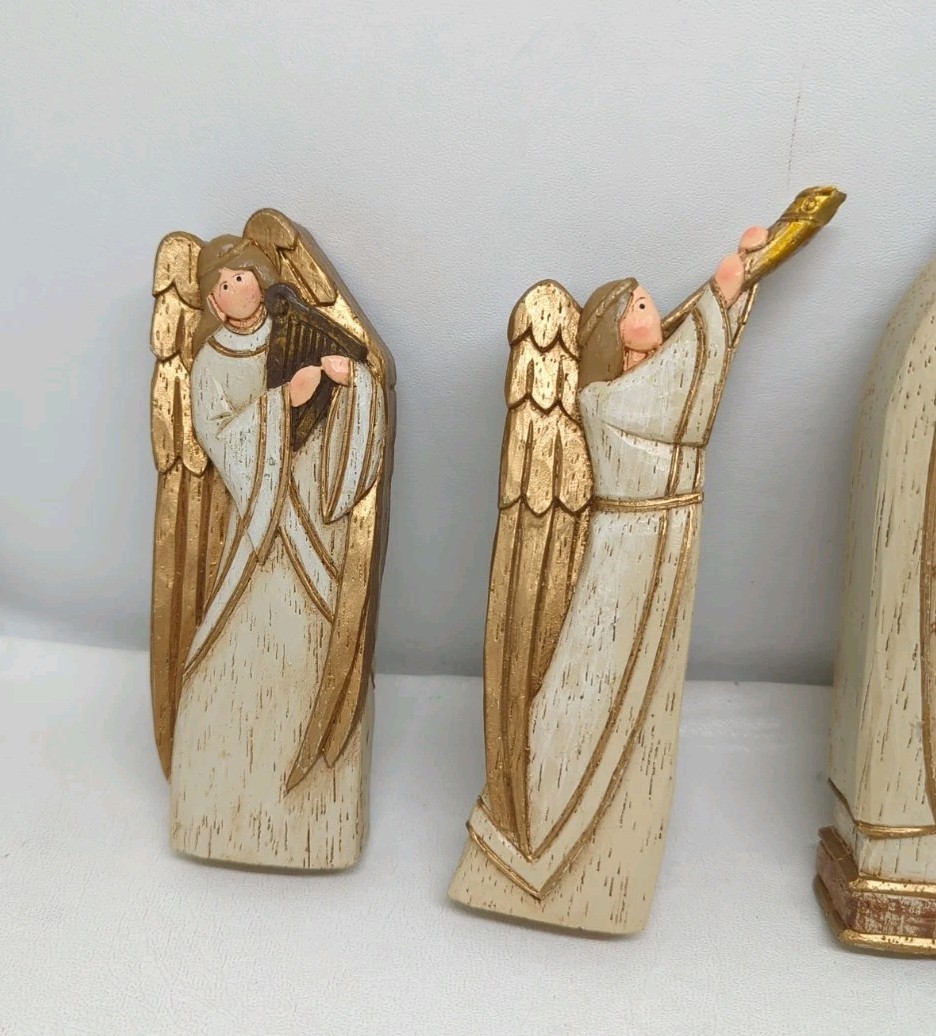 10 Piece Christmas Nativity Set Wood Look Resin With Magnets Includes Star 7" T