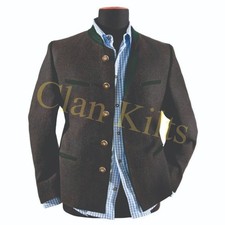 Men Grey German Bavarian Trachten Jacket Traditional Oktoberfest Wool Loden Coat