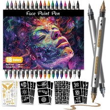 Waterproof Face Paint Tattoo Pens - 18Pcs Dual-End Skin Markers, Body Art Kit, G