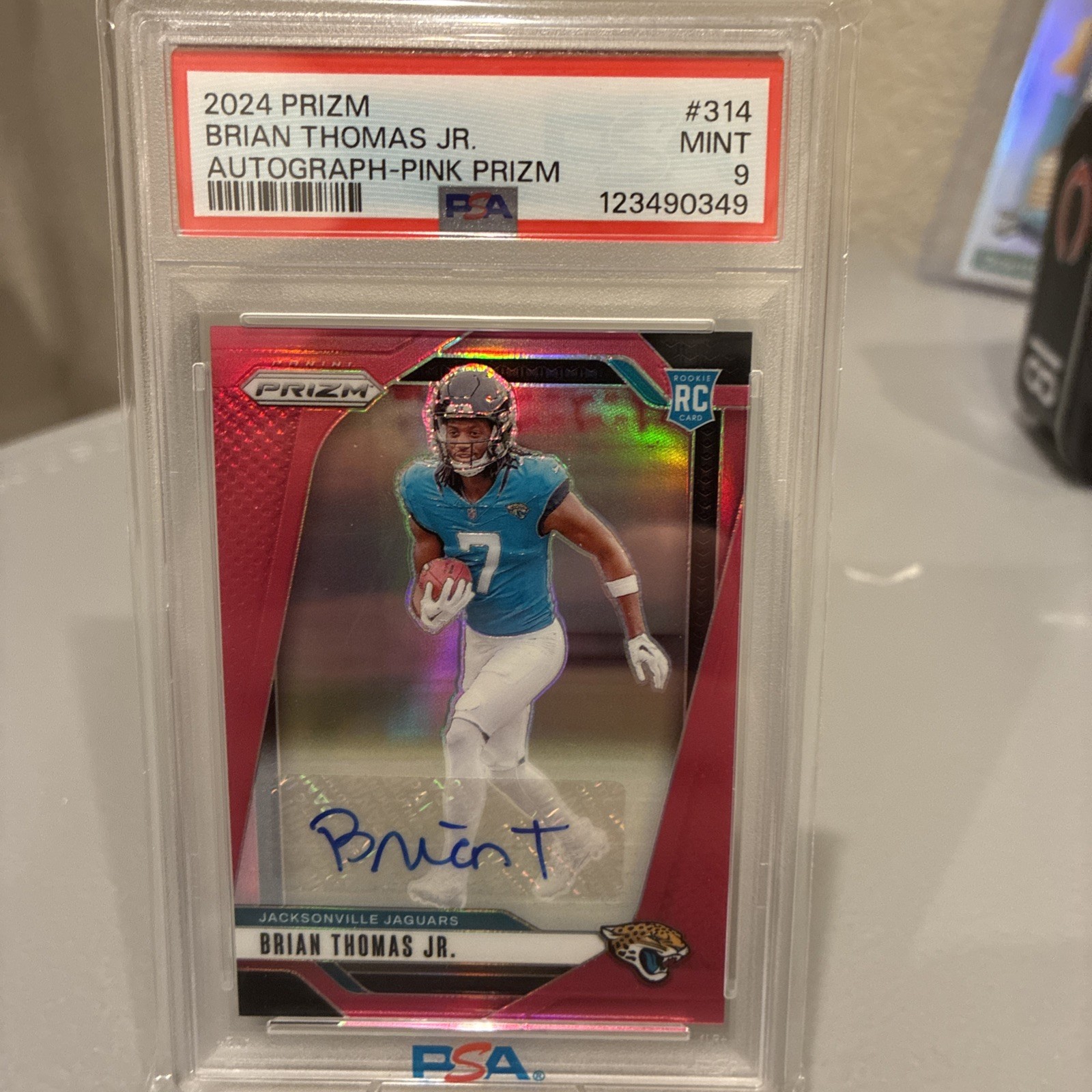BRIAN THOMAS JR. 2024 PANINI PRIZM AUTO PINK PRIZM #314 ROOKIE RC PSA 9