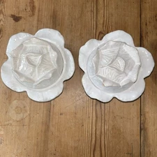 TWO (2) VINTAGE WHITE CABBAGE COVERED BOWLS PV ITALY PEASANT VILLAGE