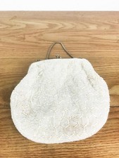 Vintage White Satin Beads And Sequins La Regale Clutch Purse Bag Bridal Wedding