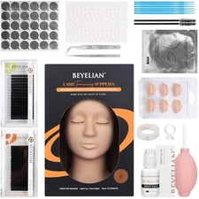 BEYELIAN Eyelash Extension Kit, Mannequin Head with Replaced Eyelids, Silicone L