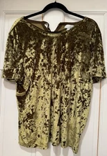 14TH & UNION PULLOVER TOP BLOUSE SZ XL CRUSHED VELVET BACK TIE KEYHOLE S/S GREEN