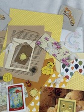 Junk Journal Scrapbook Ephemera Kit 60 Item Lot Yellow Theme Mixed Media