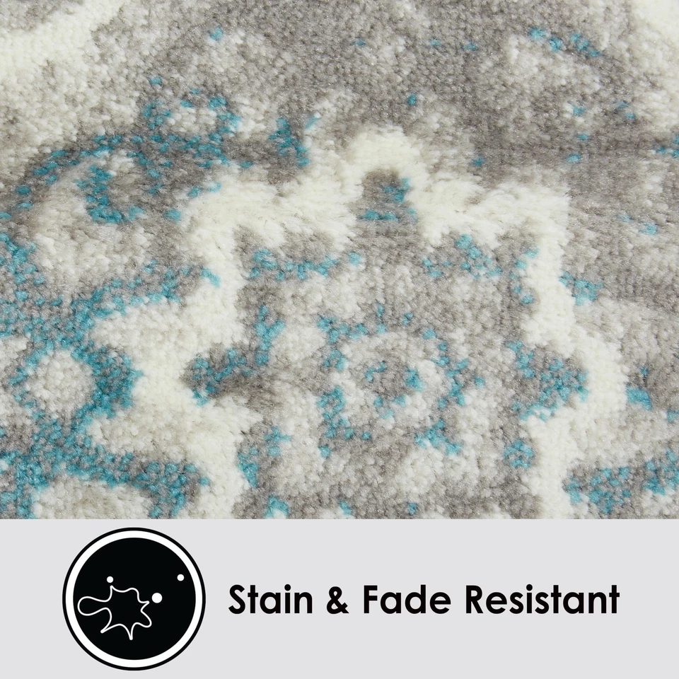 Boho Celeste Transitional Damask Area Rug, Grey/Blue, 1'6"x7'2" - Image 2 of 4