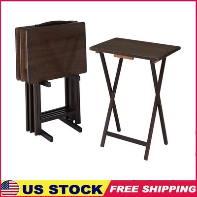 Indoor Folding Table Durable Rubberwood Walnut Color Finish Lightweight Set of 4