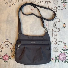 TRAVELON Gray Crossbody Bag Purse RFID Anti-Theft Locking Zippers Travel 