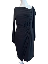 Chaps Large Long Sleeve Side Ruched Asymmetric Neck Sheath Bodycon Stretch Dress