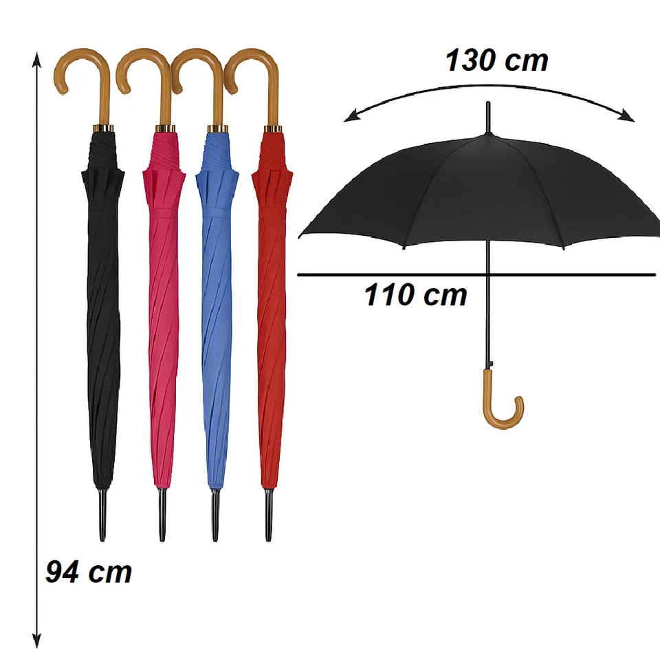 Kit 5 Ombrelli Automatici 8Stecche Rinforzate Manico Curvo Uomo Donna Colori ass - Immagine 3 di 4