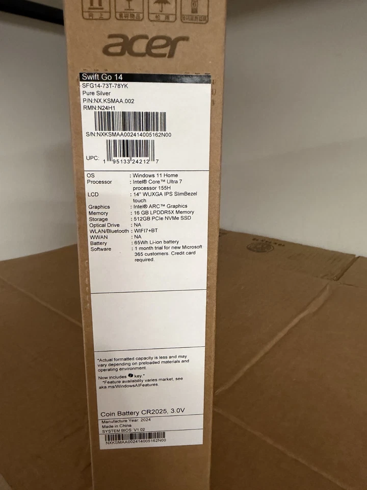 Acer Swift Go 14” Touchscreen Laptop | Intel Core Ultra 7 155H | 16GB RAM | 512G - Image 3 of 4