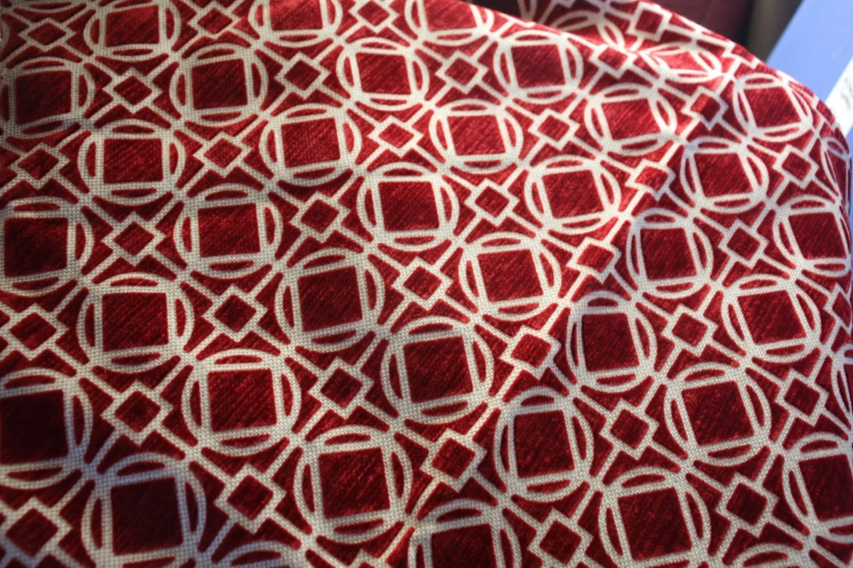 Upholstery Fabric Remnant fancy Woven dark red velvet pattern  57 x 34