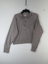 Danskin Sweatshirt Womens Large Beige 1/4 Zip Mock Neck Lightweight Pullover