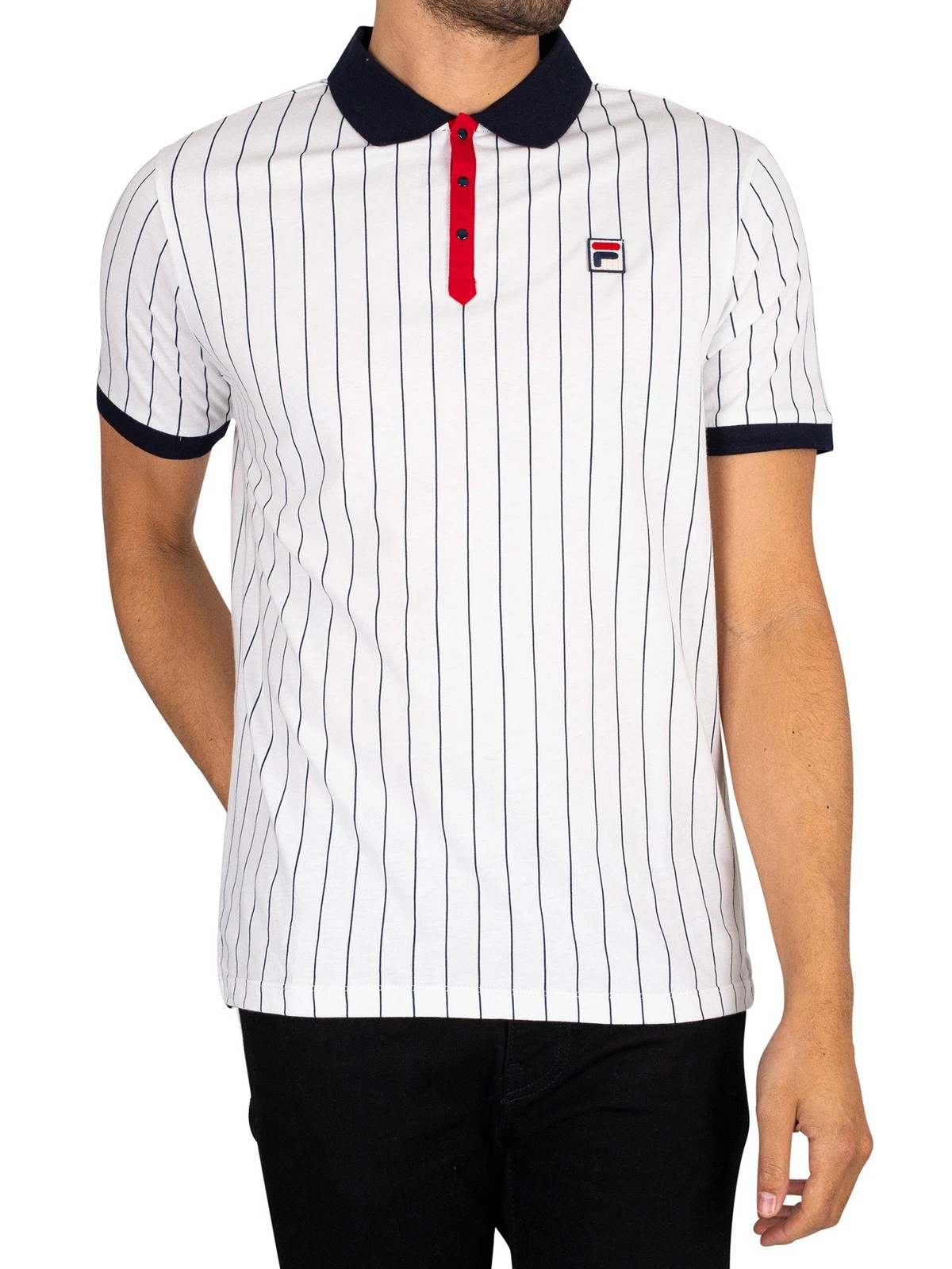 Fila Men's Classic Vintage Stripped Polo Shirt, White