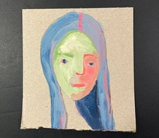 Portrait Painting Blue Woman Expressive Painterly Naive Outsider Art Miz Katie