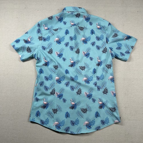 Mizzen Main Shirt Mens Small All Over Print Tropical Flamingo Leeward Aloha Blue - Picture 2 of 8