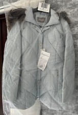 Ladies Coat Size 12 New Detachable Fur Hood Parka Style Padded Light Weight Warm