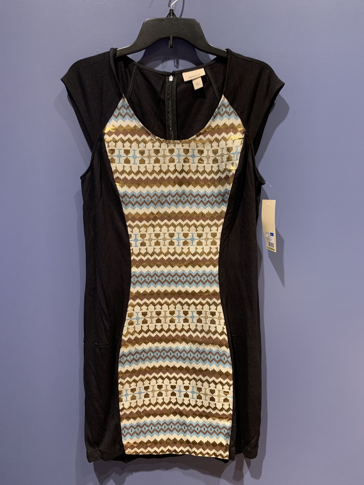 Womens Large Stretch Knit Dress, Black Metallic, Coppers, Egyptian, NWT