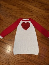 Girls Children s Place Tan Red Heart Sweater Long Sleeve Dress 5t