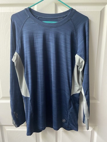 Hang Ten Swim Shirt Mens Med Blue Gray Long Sleeve Pocket Active UPF 50+ Surfing