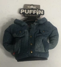 PUFFIN DRINKWEAR BEVERAGE Holder Blue Denim Jacket Keep Your Drink Cool NWT