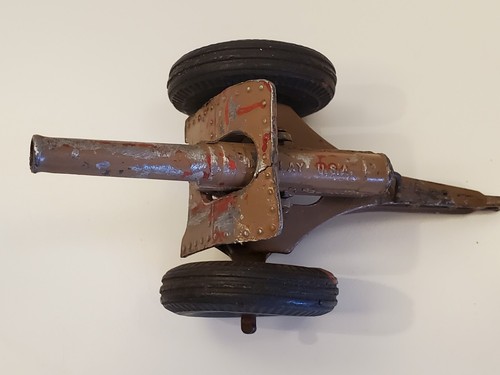Vintage metal Barclay Spring Fire Cannon & unmarked Rotating Turret 6-Wheel Tank - Picture 11 of 22
