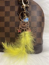 Dream Catcher Bag Charm Keychain Keyring Gold Color Yellow Feather New